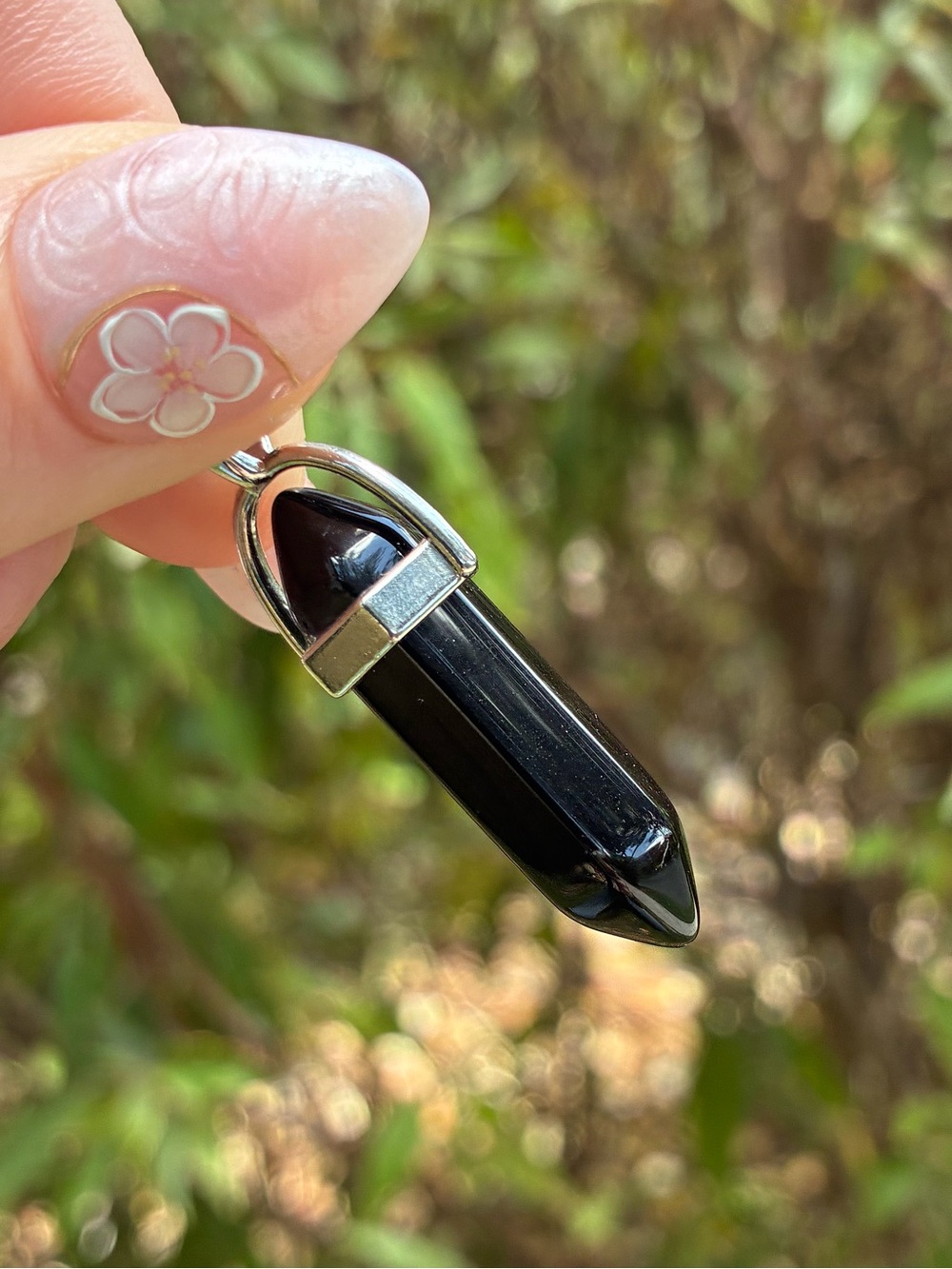 Black Obsidian Crystal Hexagonal Point Pendant Necklace | Silver Chain